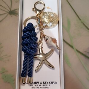 Gold and Blue Starfish Keychain Bag Charm